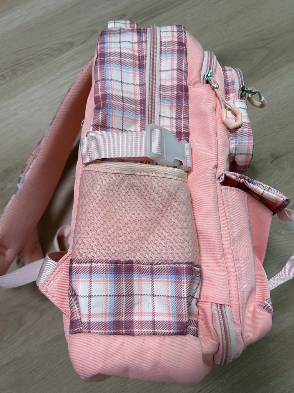 Kids Plaid School Backpack with Bunny Charm-Girls Bunny Backpack with lunchbox